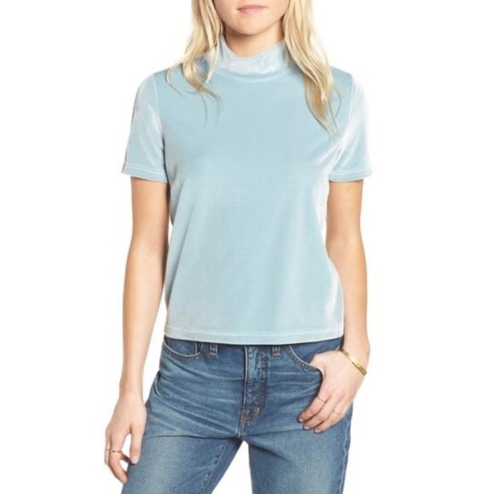 Madewell Light Teal Velvet Mockneck Top size S
